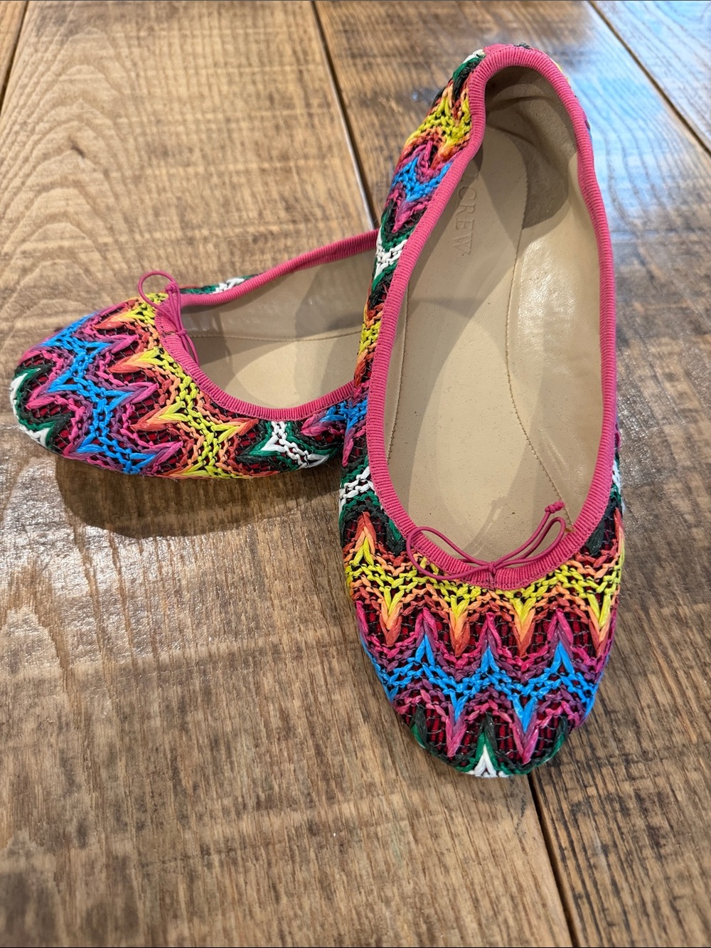 J. Crew Multicolor Crochet Ballet Flats with Pink Trim, 8.5